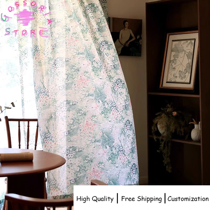 

Sample Custom Digital Print Monet Garden Impressionist Curtains for Living Room Friendly Modern Cherry Blossom Fabric Window