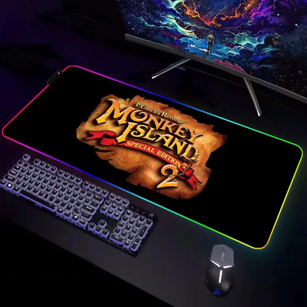 Monkey Island Mouse Pad Gamer Rgb Desk Mat Back Light Led Mousepad Setup Gaming Accessories Deskmat Big Mousepepad Backlight