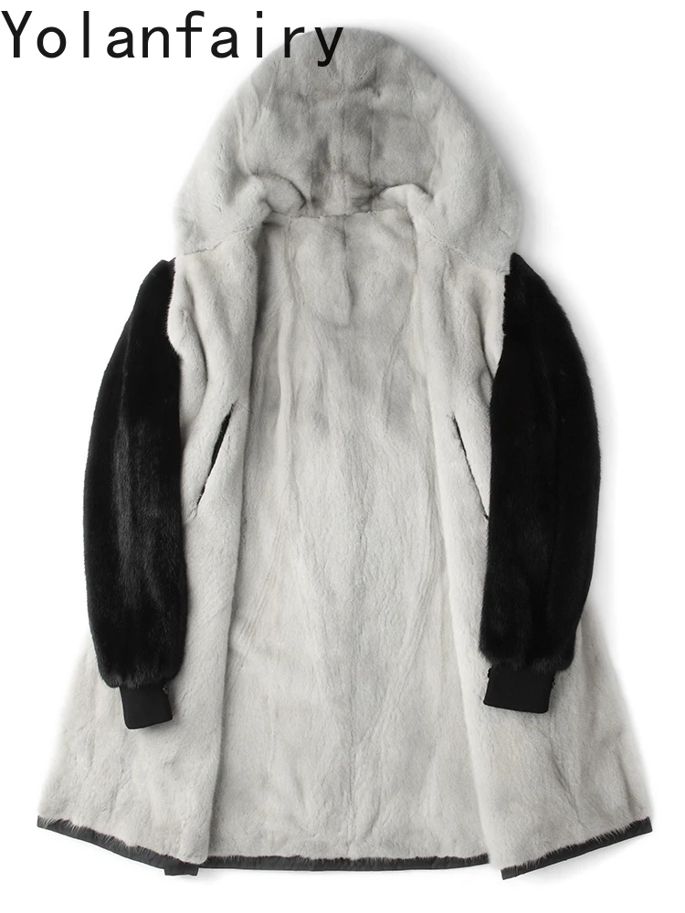 YOLANFAIRY Winter Natural Fur Parkas Luxury Detachable Sapphire Mink Fur Liner Mid-length Hooded Fur Coat Man Clothing High-end