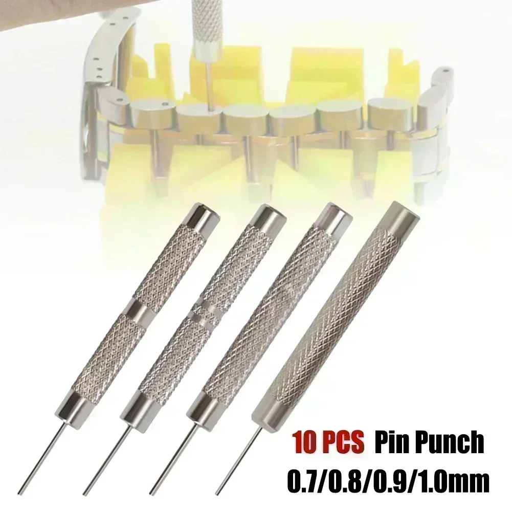 10 Pcs Iron Pin Punch 0.7-1.0mm Watch Strap Belt Bracelet Remover Adjust Gadget For Riveting Jewelry Repairing Hand Manual Tools