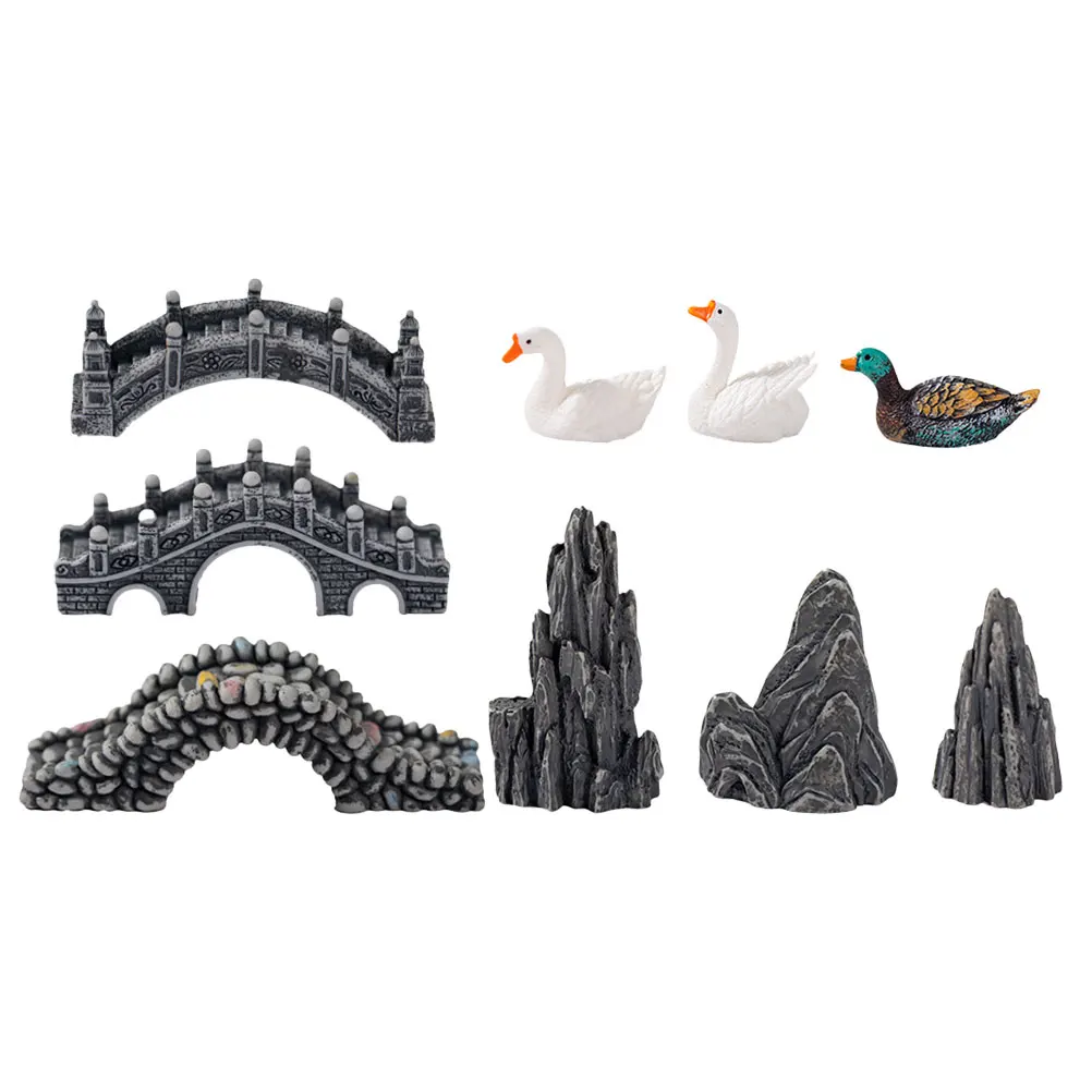 

1 set Simulated Mountain Water Pavilion Bridge Miniatures Garden Decor Lightweight Durable Realistic Statue Plant Ornaments Tea