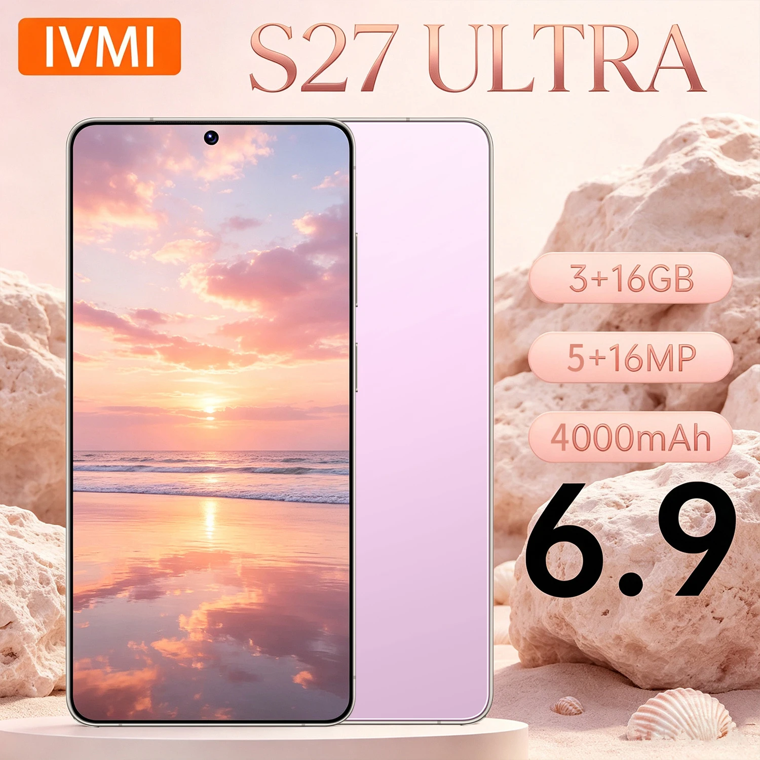 IVMI S27 Ultra Smartphone Android 3GB+16GB 6.9'' Dual SIM GPS Face Unlock 4G Network WIFI Google Play Store Mobile Phones