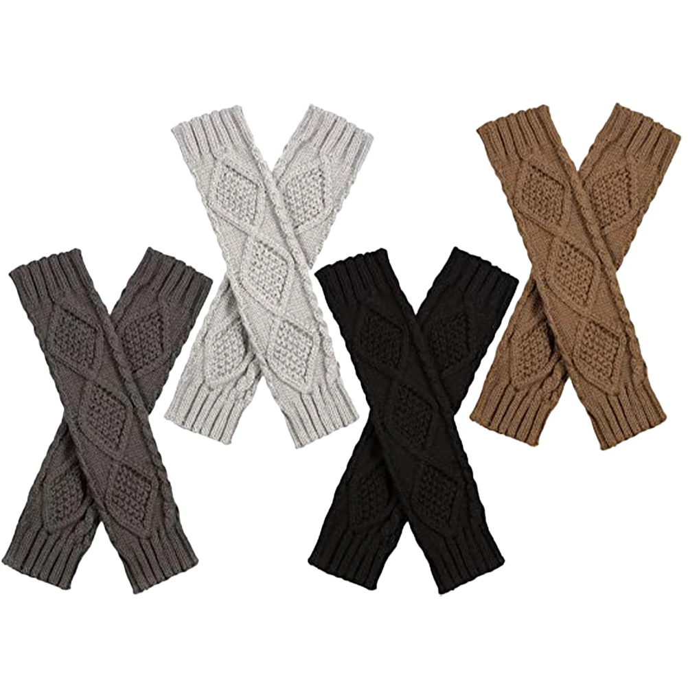 

4 Pairs Black USB Half Finger Knitted Arm Warmers Long Gloves Covers for Women Winter Warm Sleeves Decorative Arm Cover