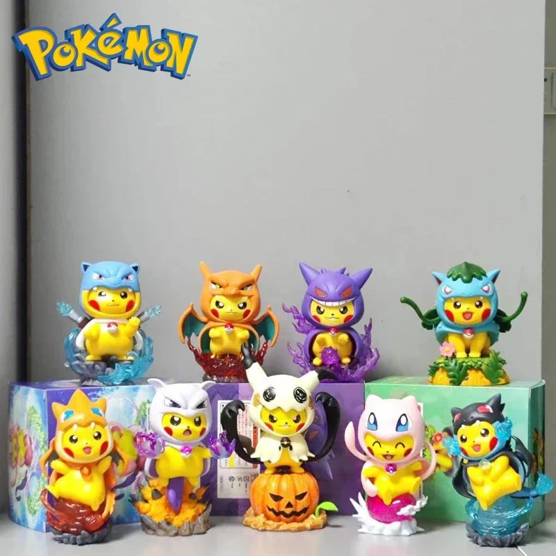 Pokemon Cartoon Pikachu Cosplay Charizard Gengar Mewtwo Tyranitar Anime Figure PVC Doll Model Boy Girl Kawaii Toys Birthday Gift