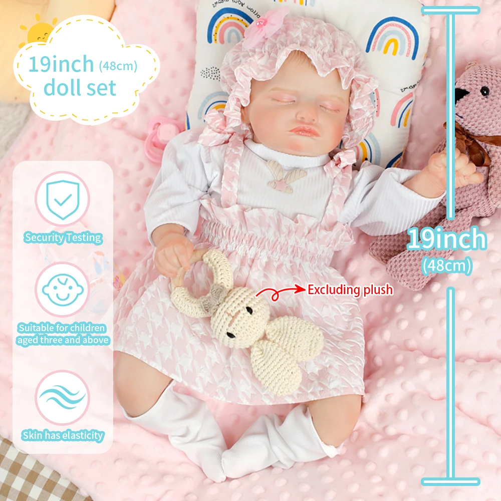 

19inch Reborn Baby Sleeping Doll Rosalie Soft Vinyl Girl Body Lifelike Hand Painted Hair 3D Skin High-Quality Christmas Toy Gift