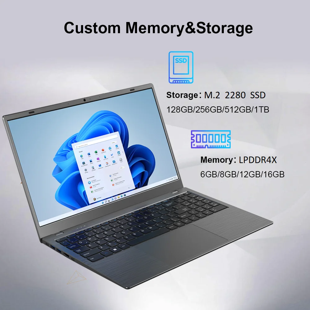 new brand laptop 15.6inch Win11 1080P screen N95 pc computer 16gb 12gb ddr4 ram 512gb ssd laptop i7 Type C