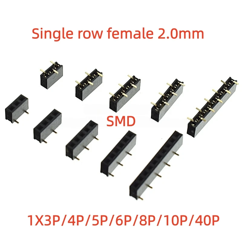 10pcs 2.0mm Pitch SMD 1*3P4P5P6P8P10P12P20P 40Pin Gold-plate Rohs PCB SMT Male PH4.3 T1 T2 Female Pin Header Socket Connector