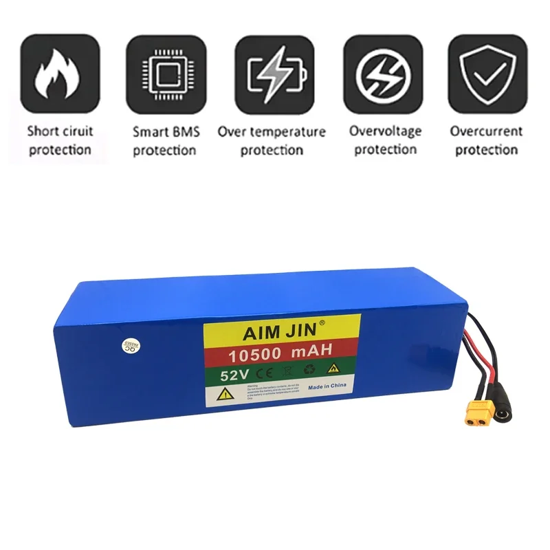 52V 10500mAh 14S3P Li-Ion Rechargeable Battery Pack 10.5Ah Built-in BMS 250W 500W 750W Lithium Batteries