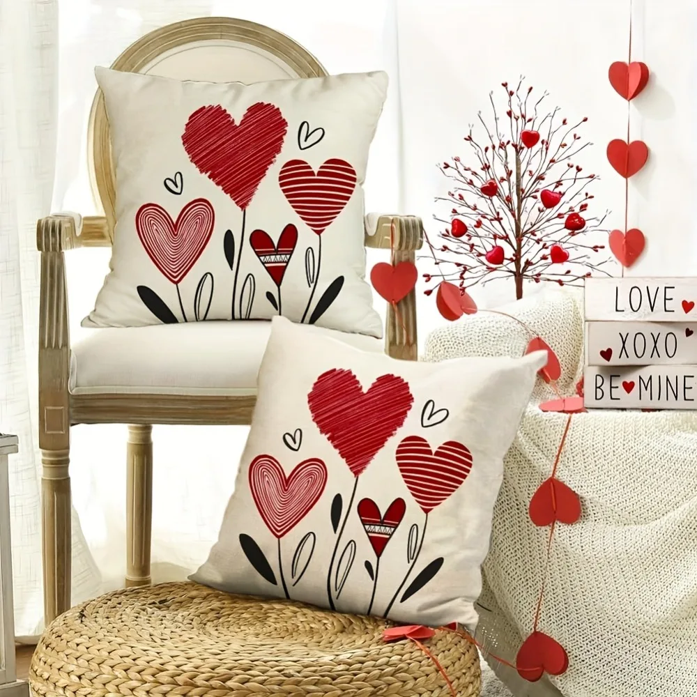 

Valentine Pillow Cover Red Mood Love Themed Pillow Decor Single Sided Print Suitable For Outdoor Sofa White Valentines Day Decor