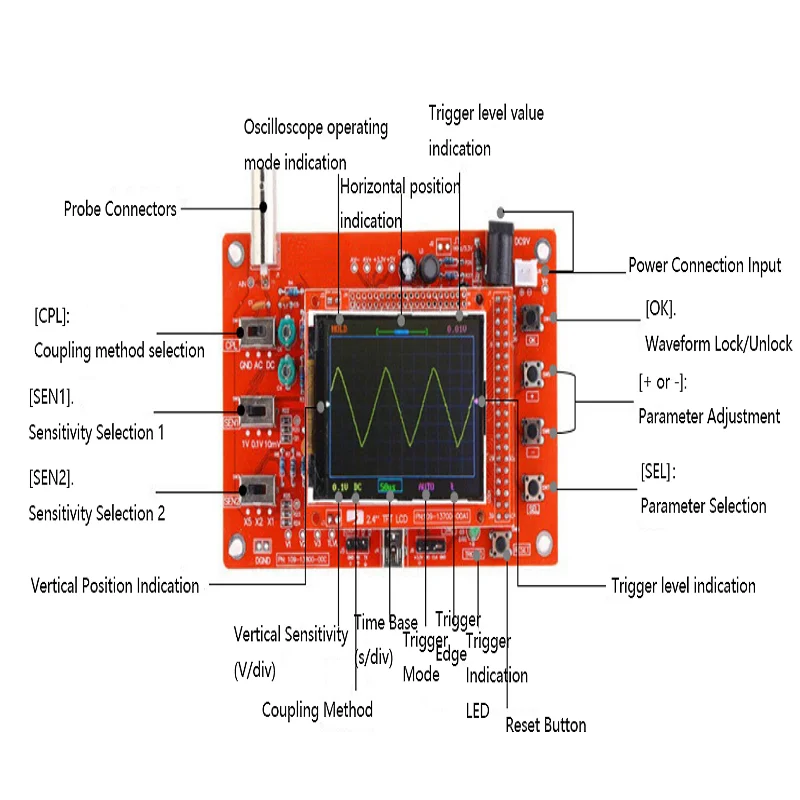 DSO138 Fully Assembled Digital Oscilloscope 2.4 Inch TFT LCD Display Probe Test Clip Acrylic Case Oscilloscope DIY KIT STM32