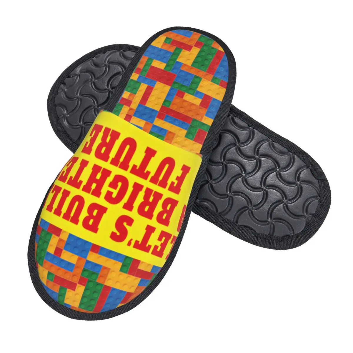 Let's Build A Brighter Future Building Blocks Patern House Slippers Women Soft Memory Foam Shoes Comfy Warm Anti-Skid Slipper