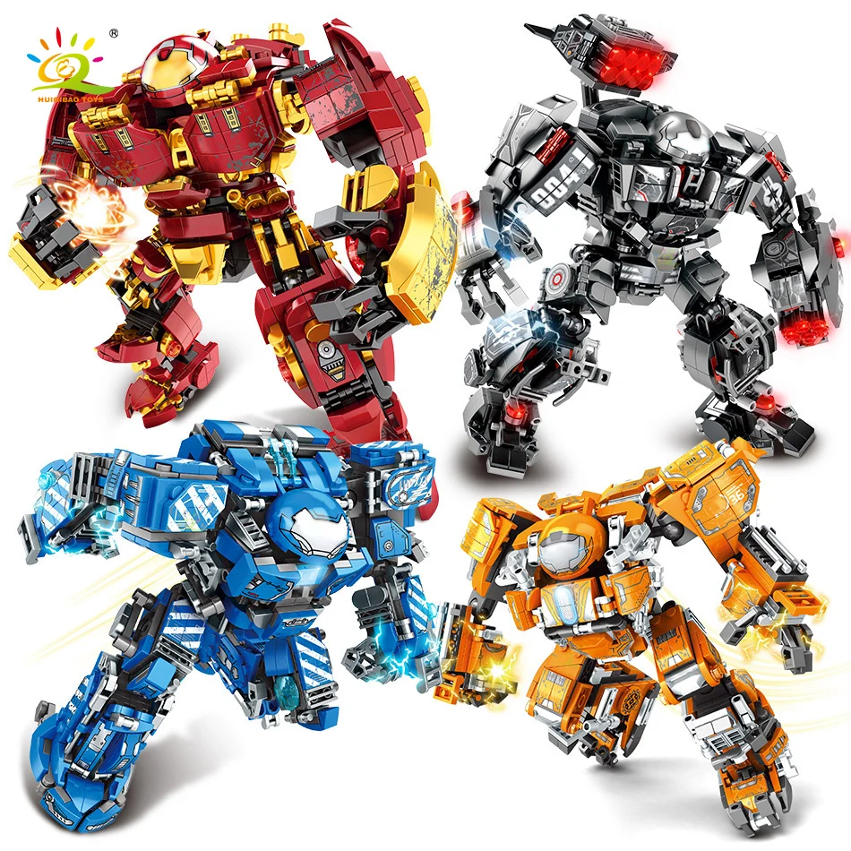 HUIQIBAO City War Super Armor Robot Building Blocks Military Warrior Mecha Figures Weapon Bricks Toys Man For Children Gift