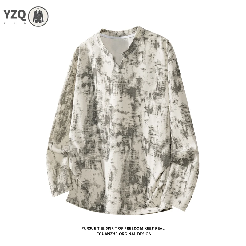Men Oversized Relaxed Long Sleeve Sweatshirt Crew Neck Acid Wash Marbled Texture Corduroy For Casual Layered Autumn Outfit