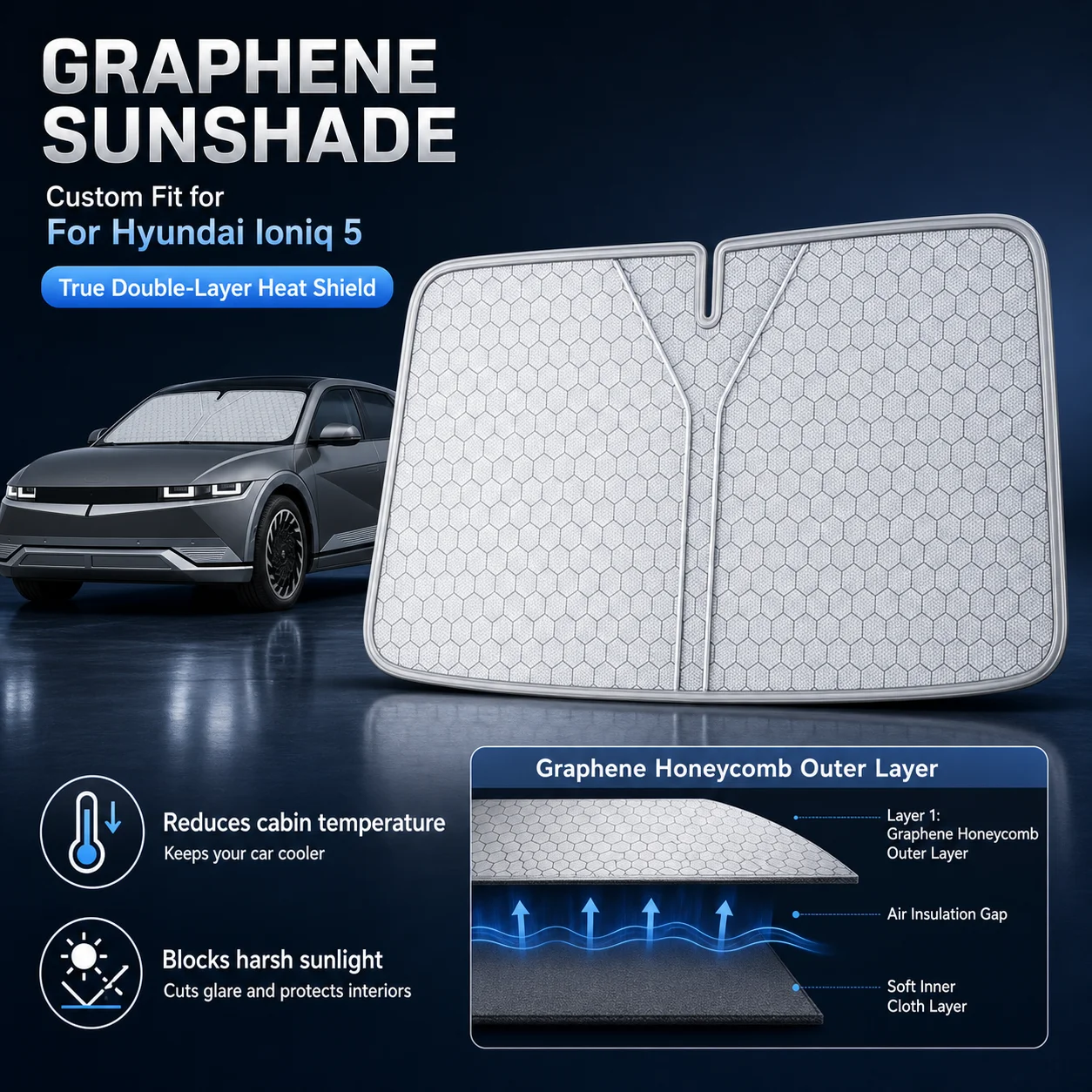 For Hyundai Ioniq 5 Graphene Windshield Sunshade Custom Fit Car Sunshade UV Sun Protection Car Accessories