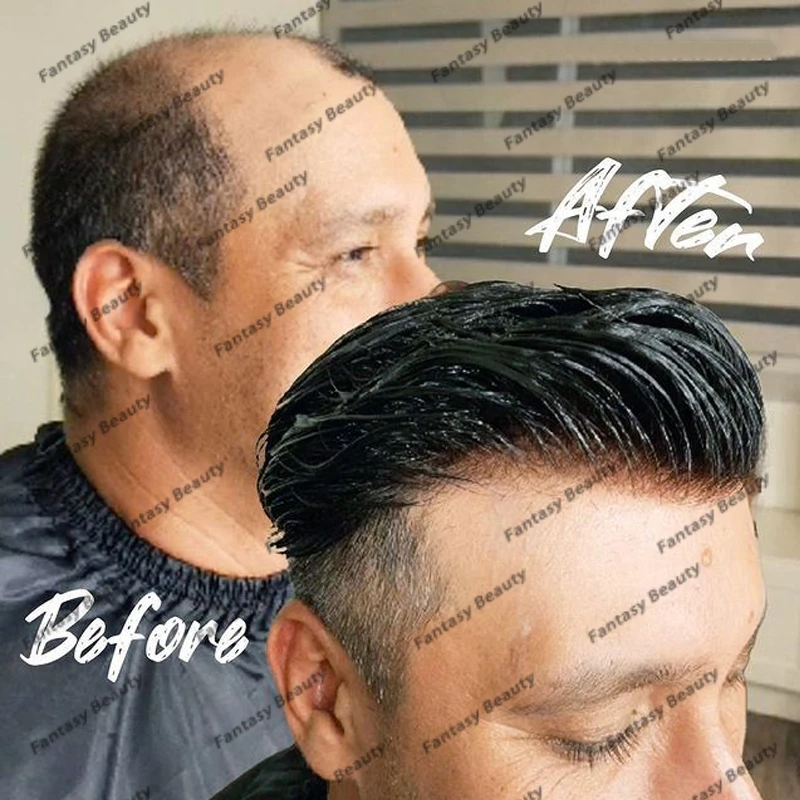 남성용 얇은 피부 루즈 베이스, Toupee 100% 버진 인모 가발 교체, 탐지 불가 주입 PU 베이스, 모발 보형물, 1B40, 1B65