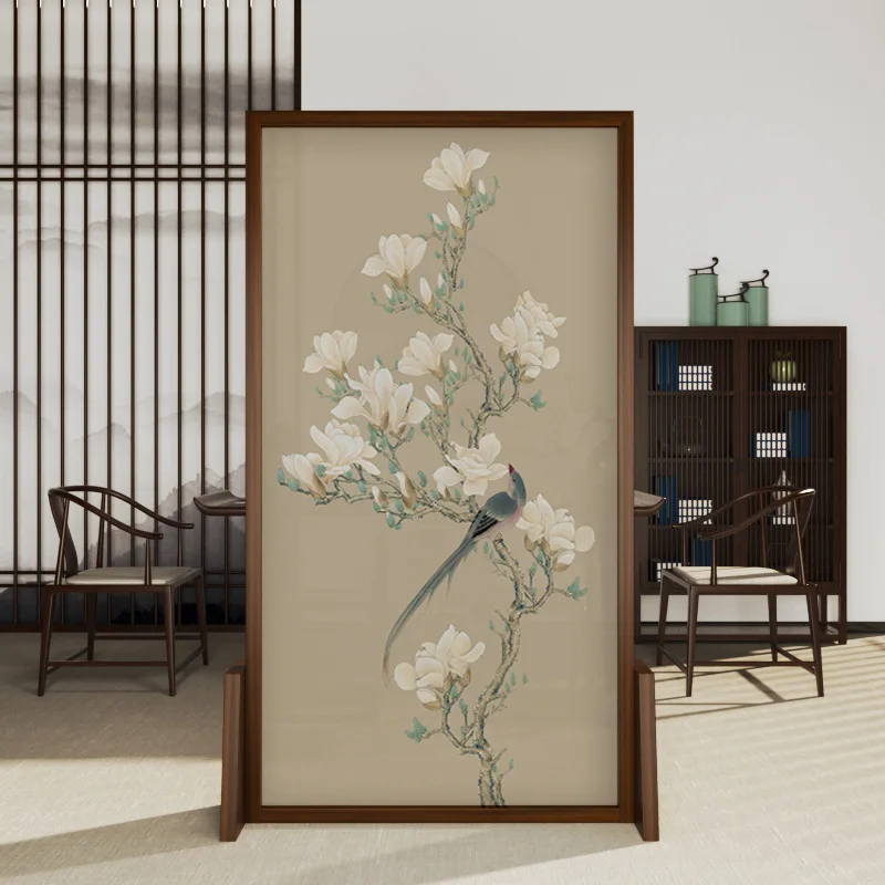 Chinese solid wood screen partition living room entrance bedroom block office movable simple modern magnolia seat screen