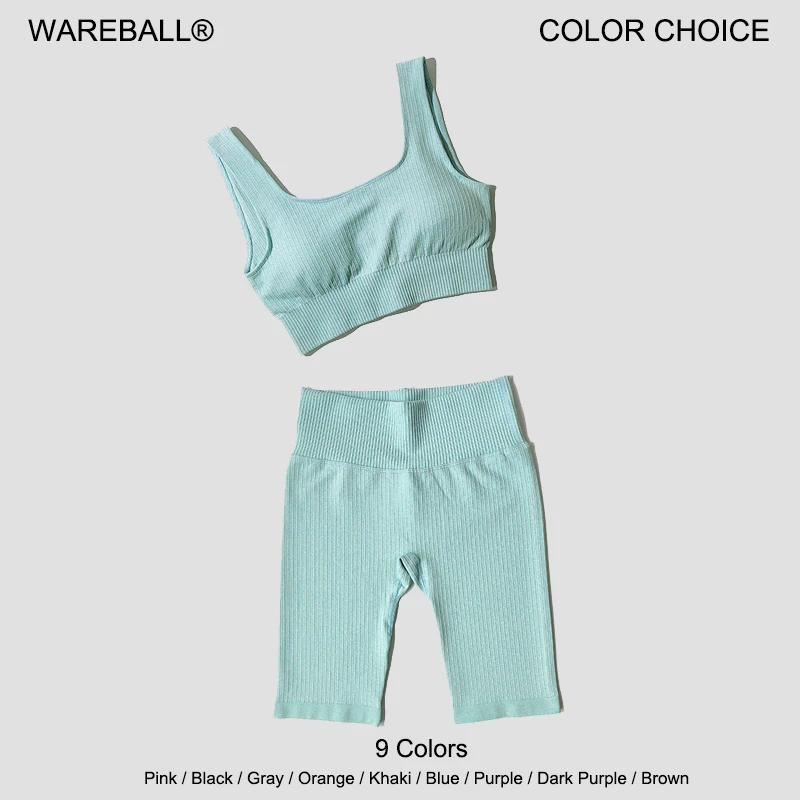 WAREBALL-Conjunto de Yoga sin costuras para mujer, Sujetador deportivo, pantalones cortos deportivos, ropa deportiva, conjunto de 2 piezas para