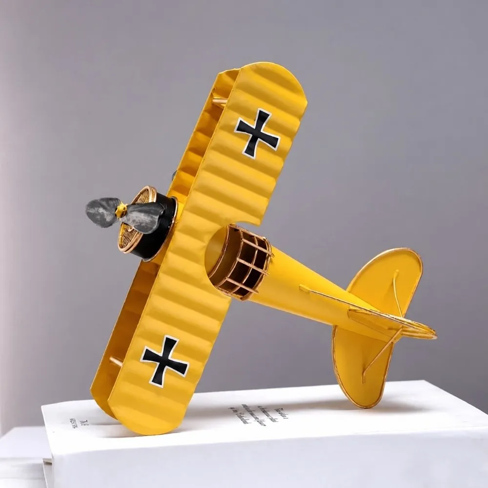 Vintage Airplane Model Ornament Metal Construction Handicraft Design Retro Metal Airplane Wrought Iron