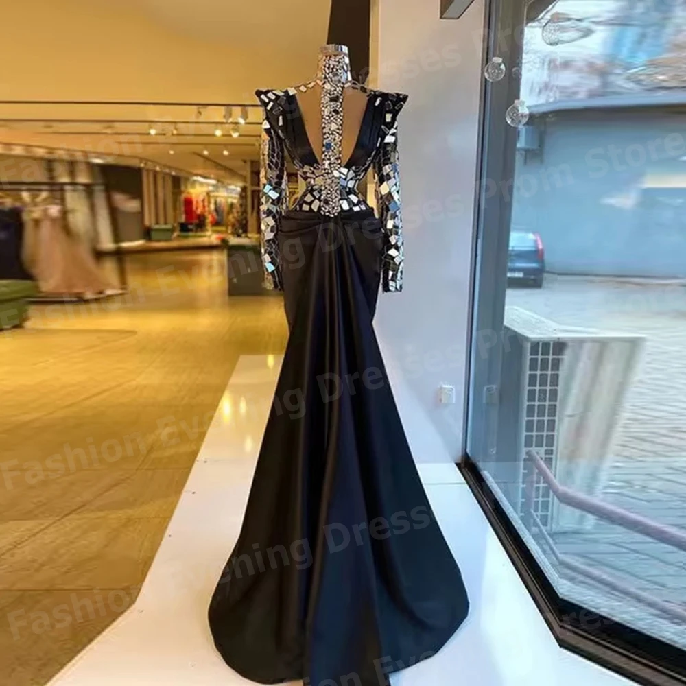 Luxuriöse Frauen Meerjungfrau Abendkleider Langarm Perlen Prom Kleider Robe De Soirée Angepasst Formale Party Vestidos Para Mujer