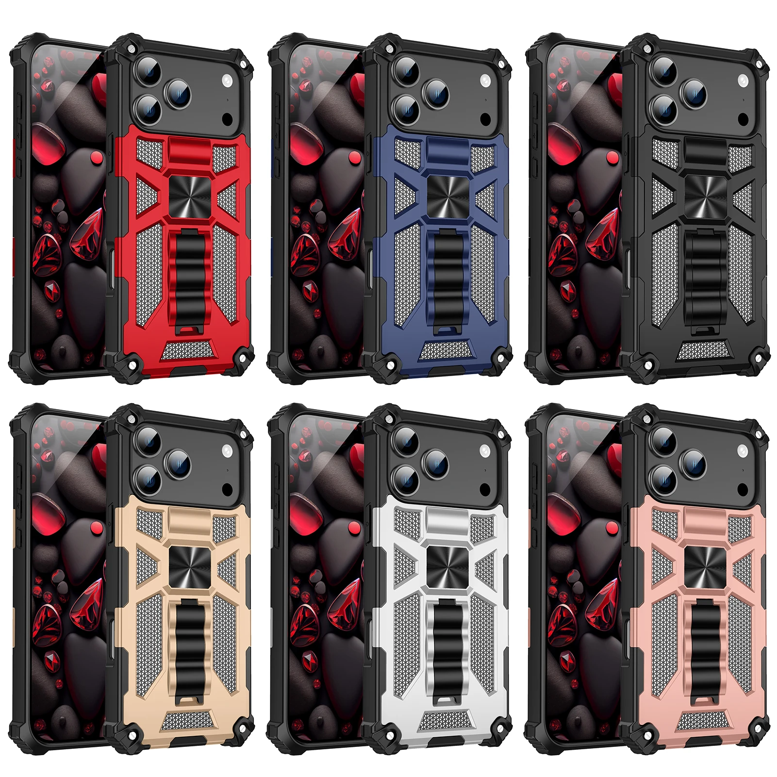 Stoßfeste Handyhülle in Militärqualität für iPhone 18 17 16 15 14 13 12 11 18 Pro Max, Panzerhülle mit Klappständer und Autohalterung, Schutzhülle – Detail 1