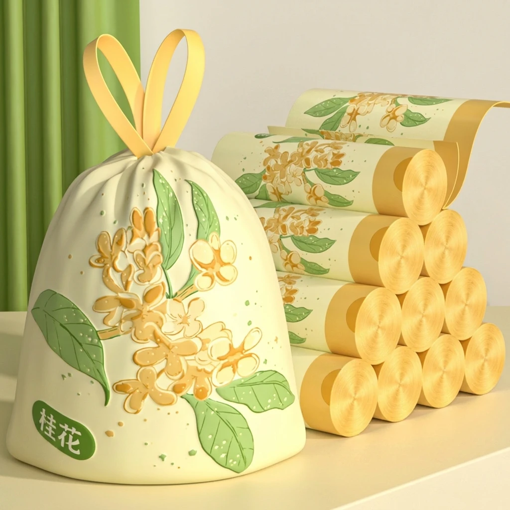 Trash Bags Cute Cartoon Print for Homeowners Heavy Duty Drawstring HDPE Garbage Bags Kitchen Waste Bin Liners 60pcs Roll