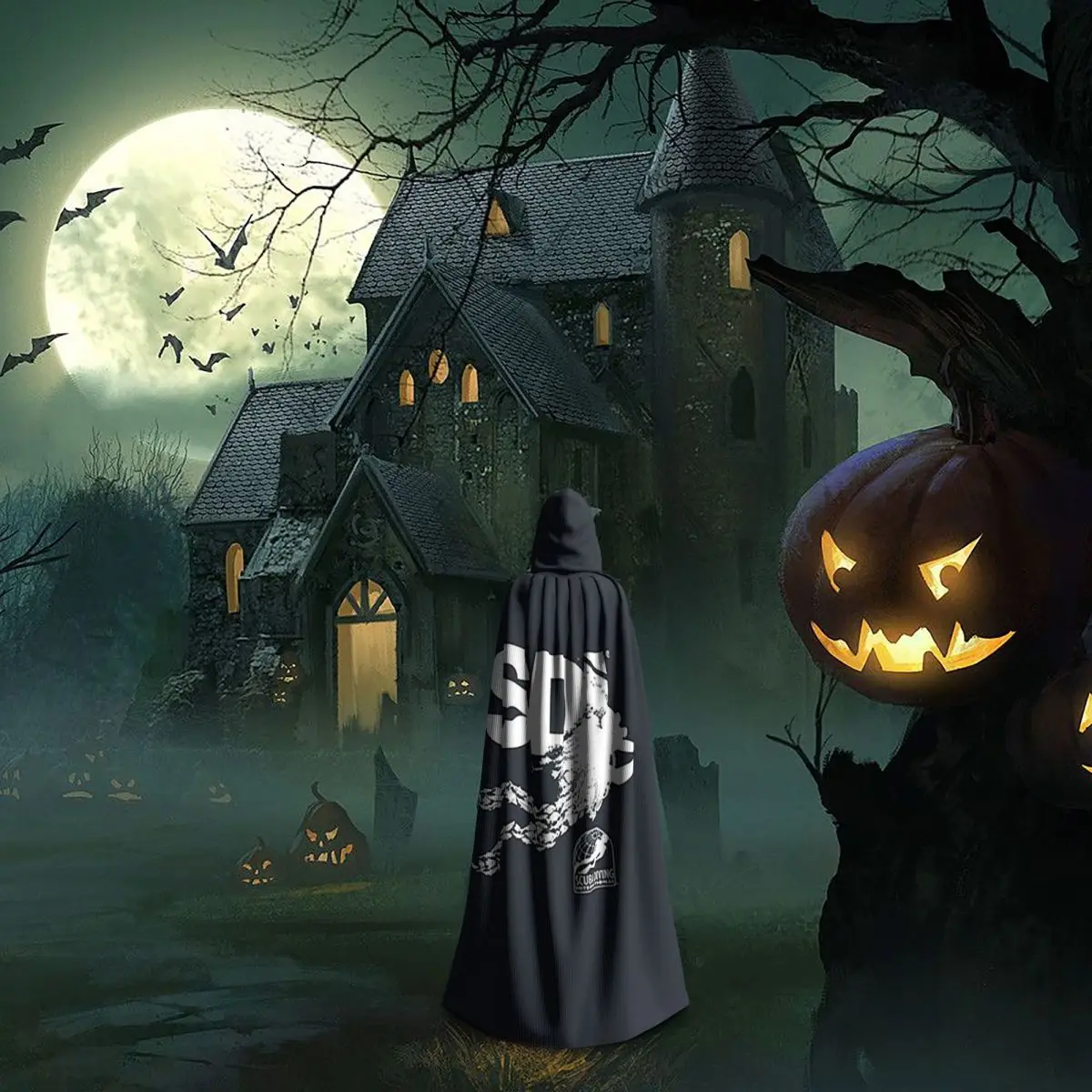Scuba Diving International (SDI)- Scuba Fish Diver Long Hooded Cloak Witch Medieval Costume Cosplay Cape HalloweenVampire - view 6