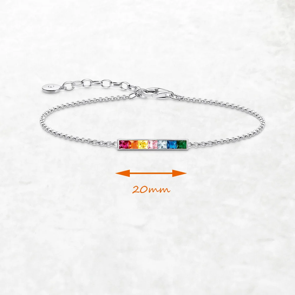 Colourful Stones Delicate Bracelet Link Chain 925 Sterling Silver Bohemia Jewelry Europe Women Gift