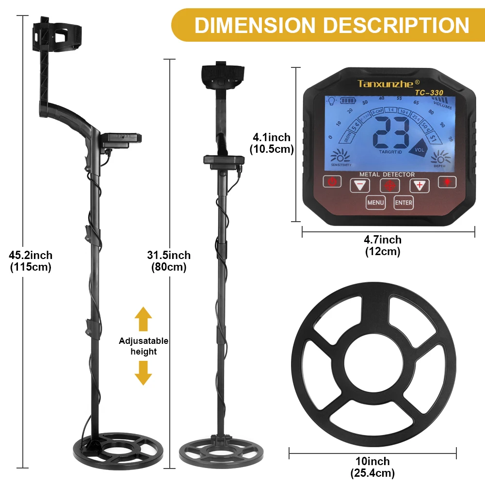 

Underground Metal Detector TC-330,Professional Metal Scan Search Gold Detector Big LCD 10 " Waterproof Coil