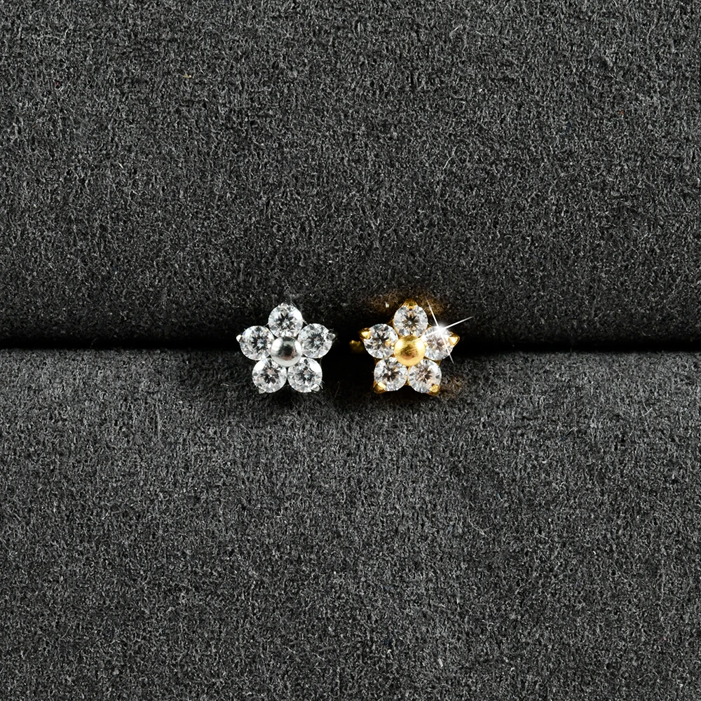 1 Stück Glänzender CZ-Blumen-Labret-Stud in verschiedenen Formen, G23 reines Titan, Innenschraube, Zirkonia, Rook-Ohrstecker, Traugs Conch Ohrring, 16g – Detail 4