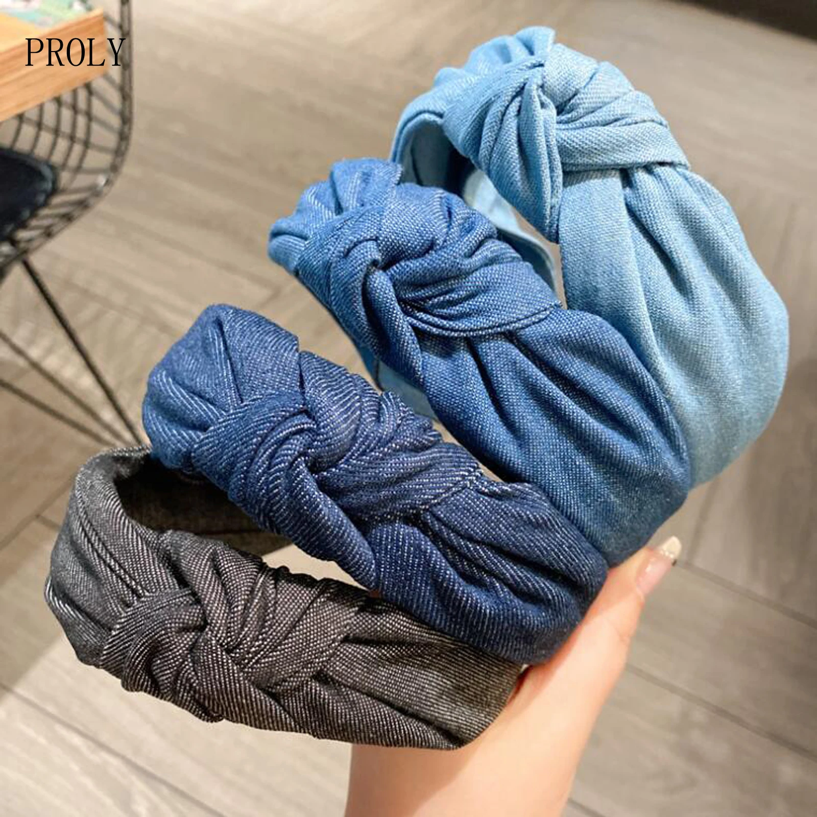 PROLY New Fashion Hairband For Women Classic Denim Cloth Headband Center Knot Casual Turban Adult Wide Side Hair Accessories