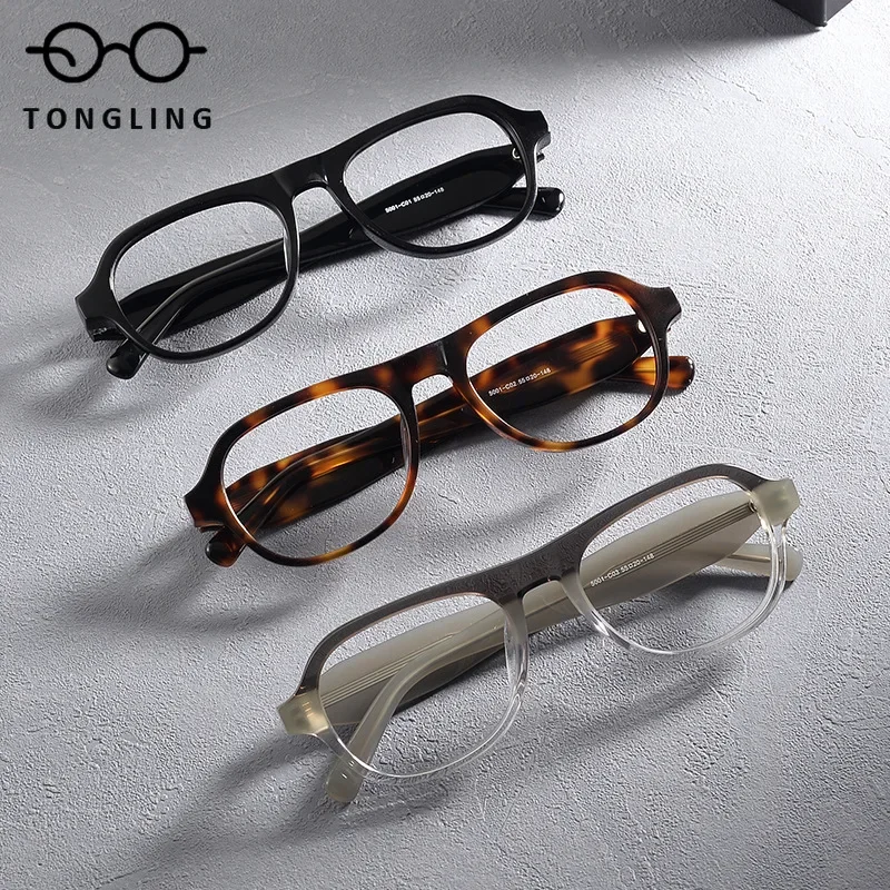 Retro acetate round eyeglass frame men myopia hand transparent small frame artist optical aging fit frame