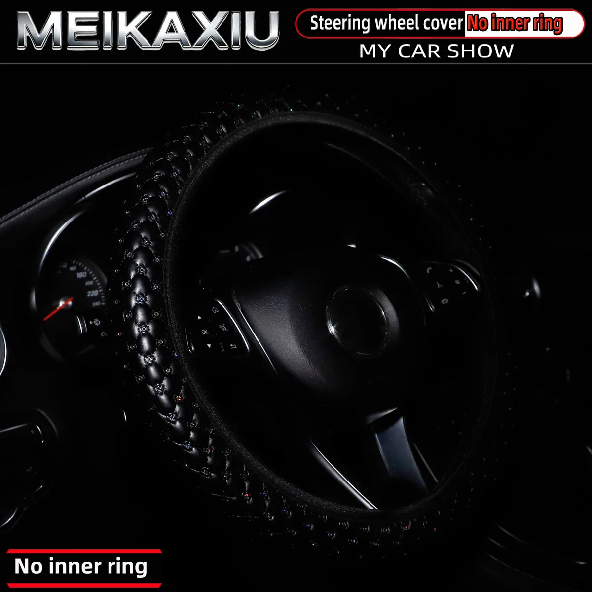 Shiny Blingbling PU Soft Leather Steering Wheel Cover Sequin Embroidered Car Interior Accessory Diameter without Inner Ring