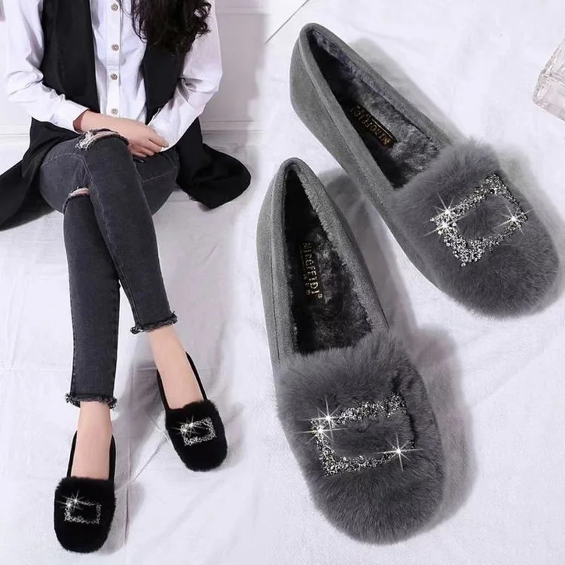 

Winter & Autumn Women & Girls Shoes With Plush Female Fluffy Flats Size 35-42