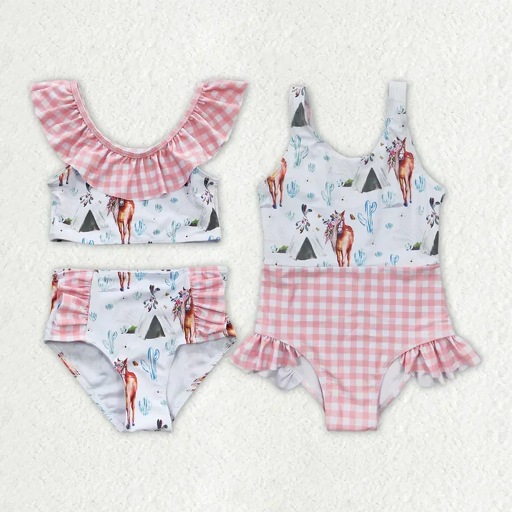 

Sibling Baby Girls Western Horse Country Life Swimsuits