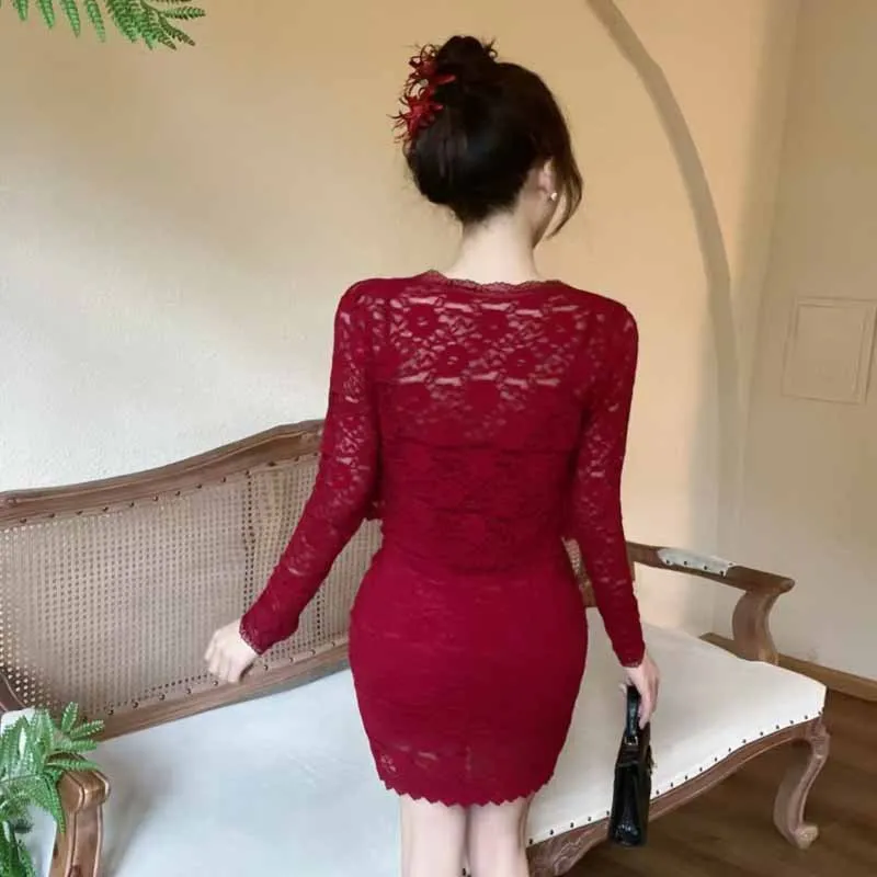 Pure Desire Sle Or Conjunto de top curto e saia de renda feminino doce Sle casual conjunto de duas peças da China