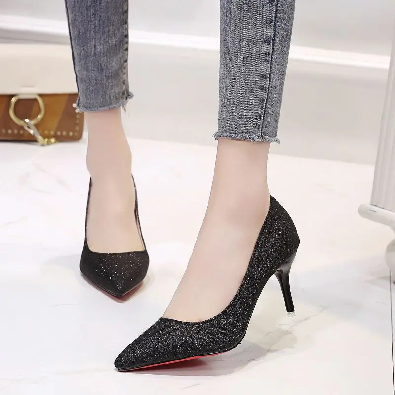 Ladies Pumps High Heels Pointed Toe Silver Women\'s Shoes on Heeled Wedding Bride Shoe Quick Delivery E Offer Spring Genuine Mark