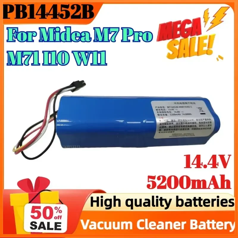 

PB14452B 14.4V 5200mAh Rechargeable Battery for Midea M7 Pro M71 I10 W11 Vacuum Cleaner Accessories Lithium Battery