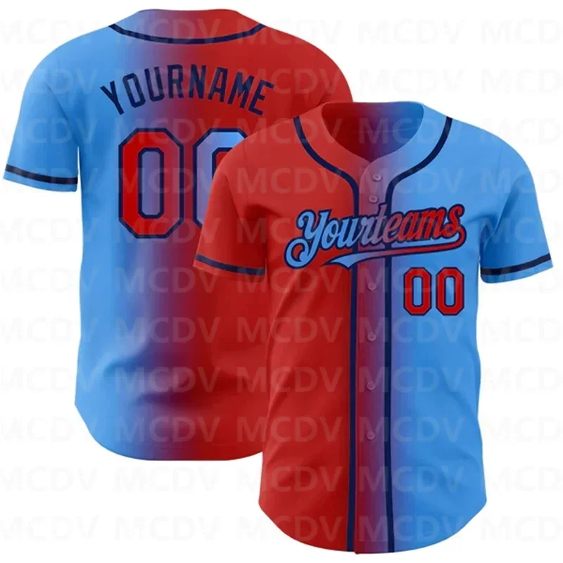 Custom Electric Blue Red-Navy Authentic Gradient Fashion Baseball Jersey  3D Printed for Men and Women Shirt Casual Team Shirts