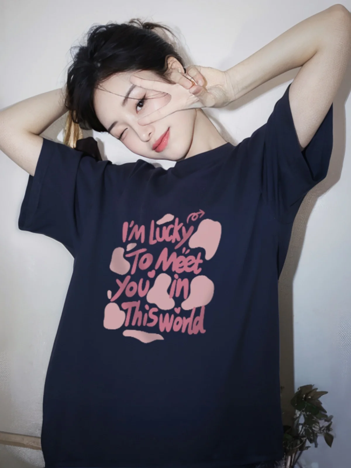 

plus Size Women's ort Sve T-irt Summer Slimming Design Royal Blue Pure Cotton Korean Sle Printed Casual Top