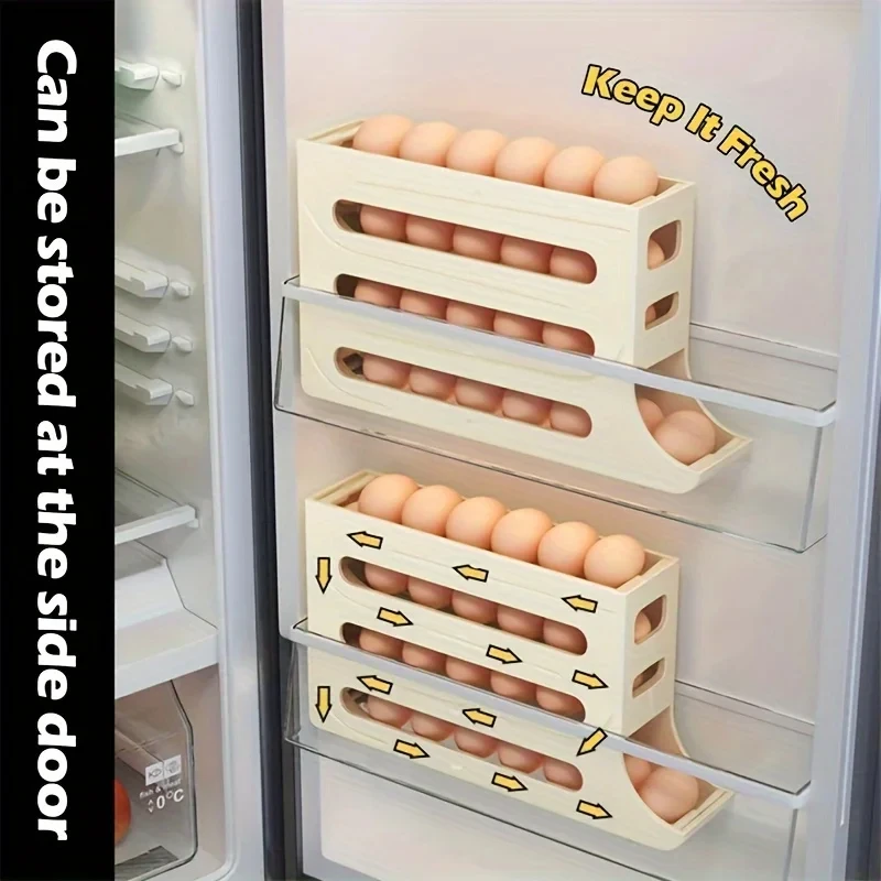 Kitchen Refrigerator Slide Egg Box Multifunctional Egg Rolling Rack Large Capacity Egg Basket Eggs Container Storage Holders