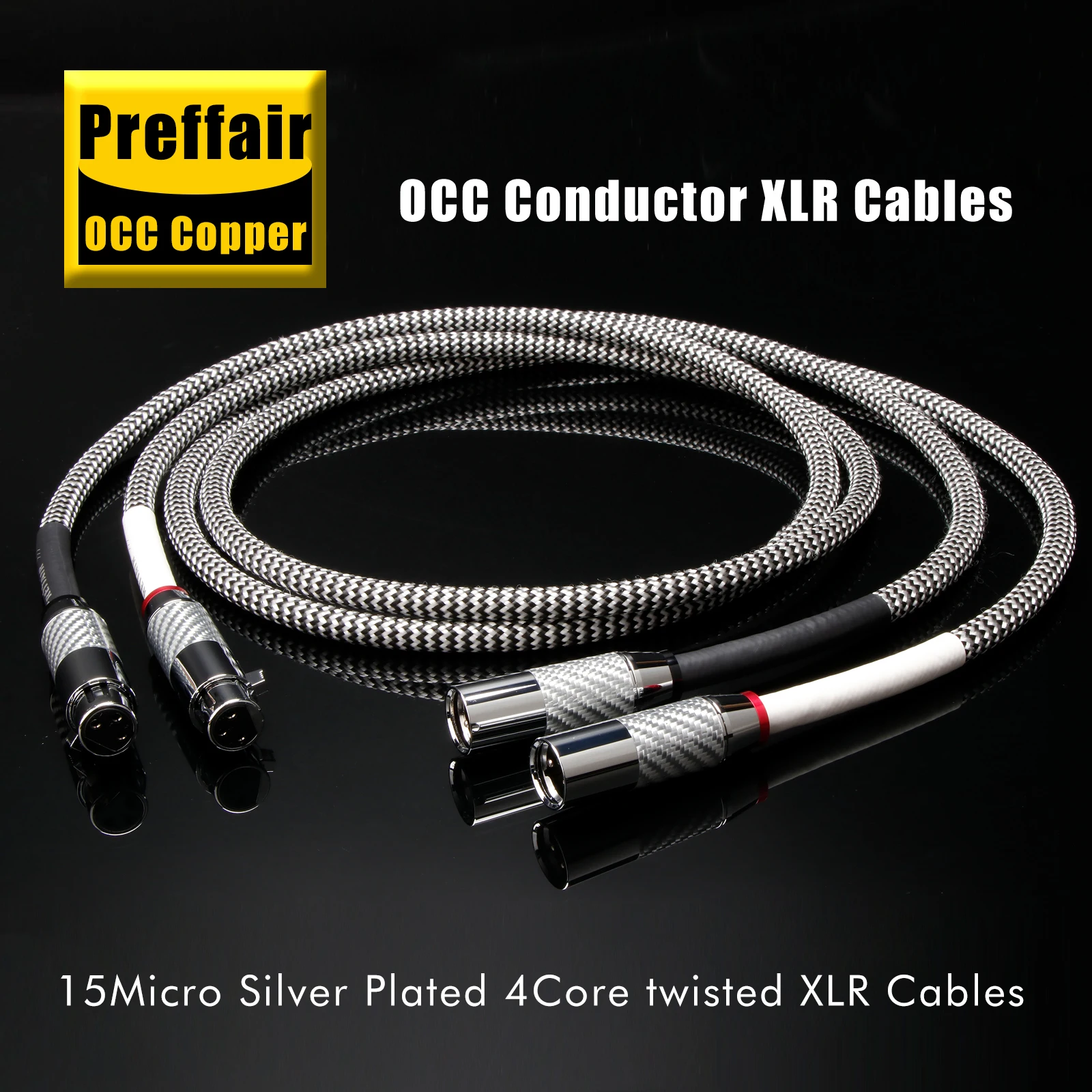 Cable Bnlanced de Audio XLR de alta fidelidad, Cables XLR chapados en plata OCC, trenza plateada de algodón puro, enchufes XLR chapados en rodio de fibra de carbono de 3 pines