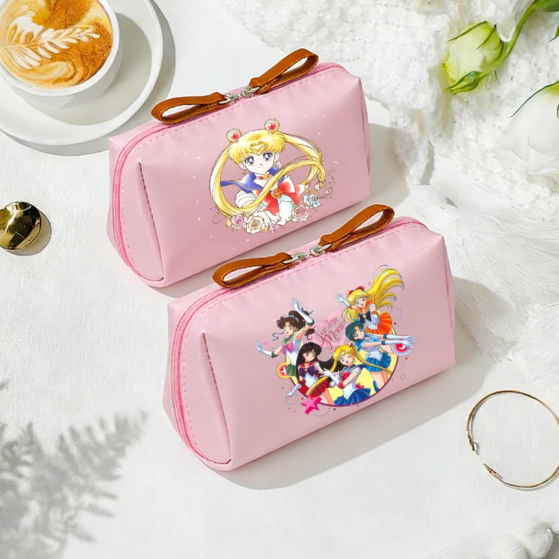 

SailorsMoon Women Pink Makeup Bags Kids Girl Cute Anime Cosmetic Toiletry Money Coin Organizer Pouch Female Portable Makeup Case