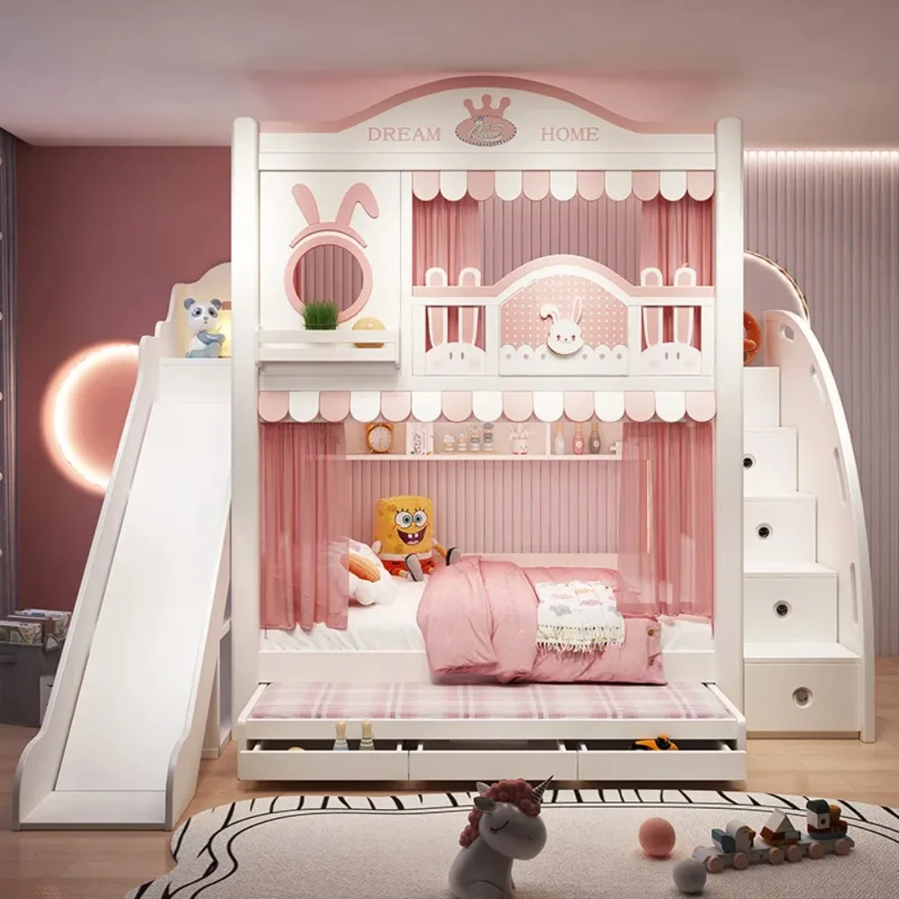 Up and down bed Children's bed Bunk  Girl Princess Castle bed Multifunctional storage Children's tree house  Small apartment