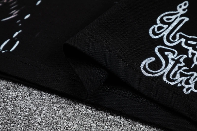 Streetwear-Mode Strass-Figuren-Grafik T-Shirt für Männer und Frauen, Übergroße Schwarze Gewaschene T-Shirts mit Schriftzug-Druck, Freizeitkleidung – Detail 7