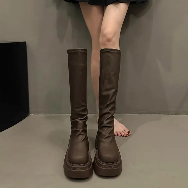 Slim Women Knee High Boots Female Platform Thick Bottom Long Booties Zapatos De Mujer view 3