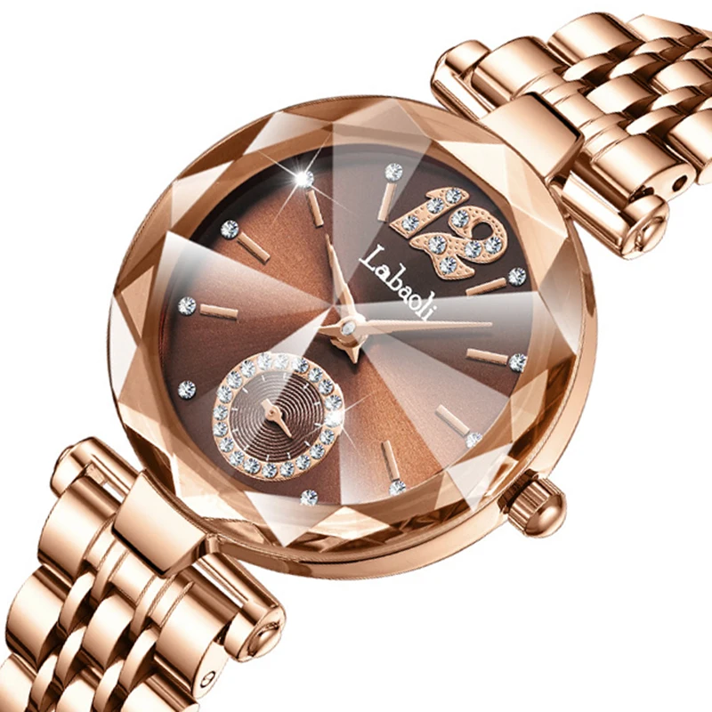 LAOBAOLI-Montres-bracelets en acier inoxydable pour femmes, horloge à biscuits, or rose, marque supérieure, cadeau de luxe pour dames, 2023