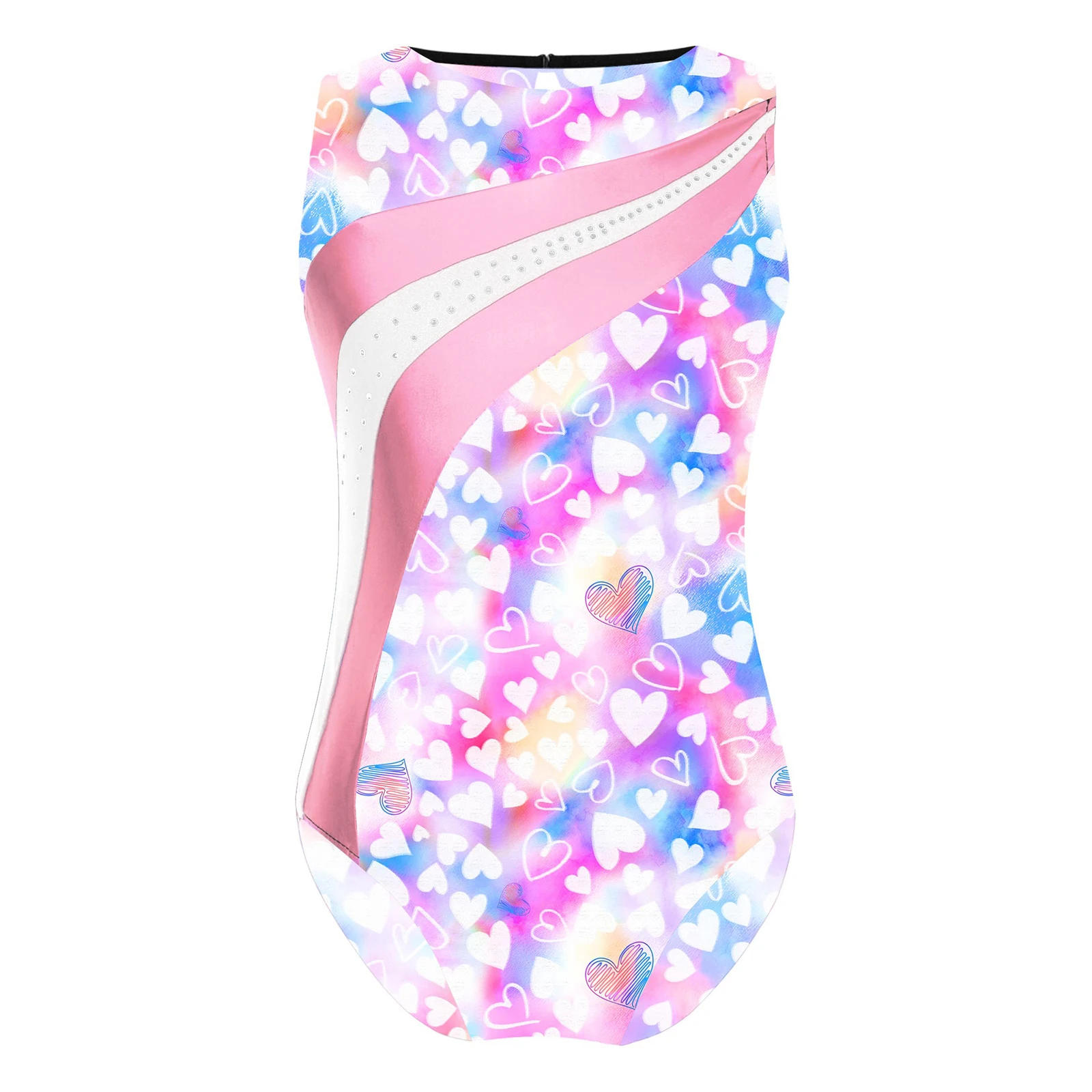 Kids Girls Sport Dance Leotard Sleeveless Keyhole Back Print Patchwork Athletic Bodysuit Teens Yoga Skating Gymnastics Jumpsuit