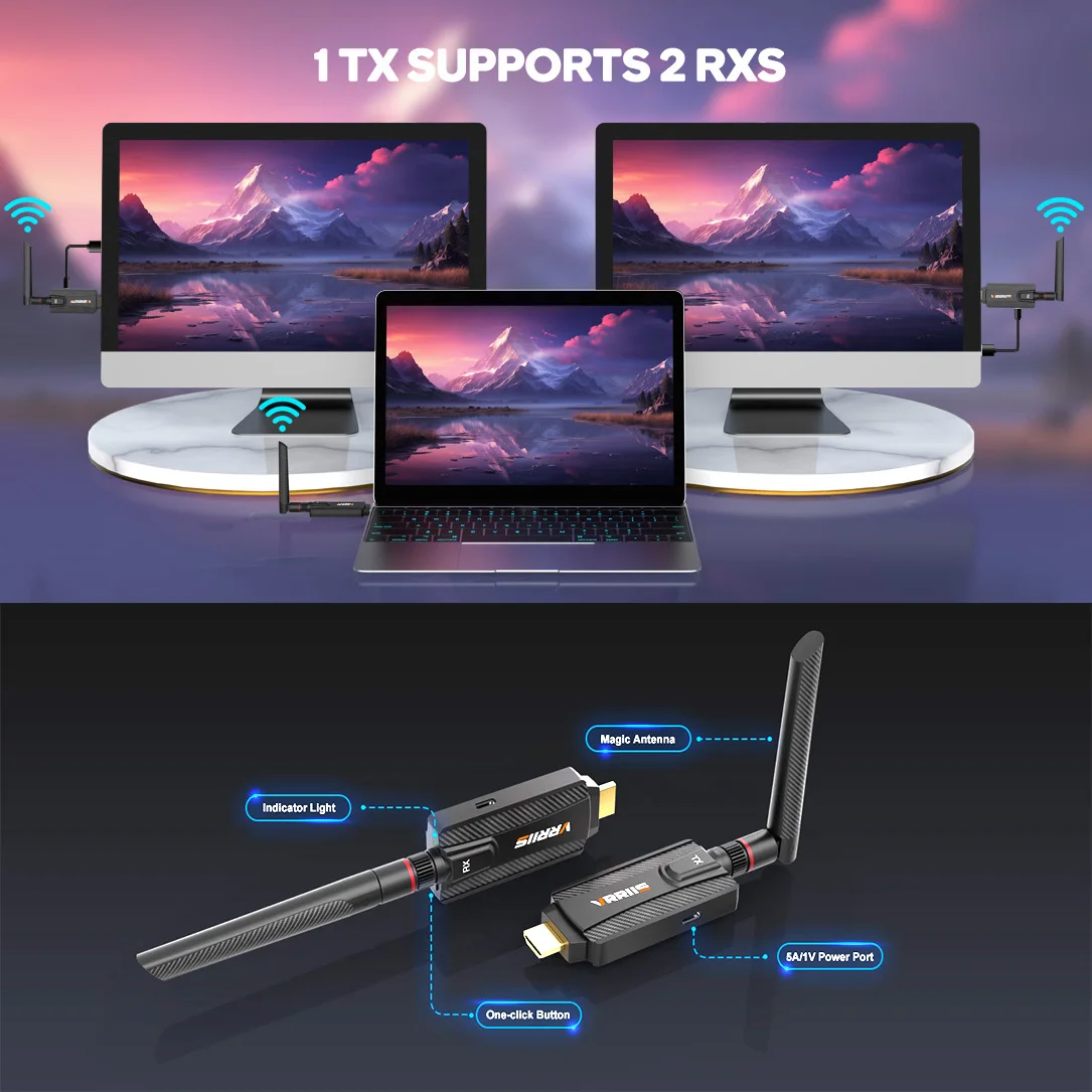200M Wireless Video Transmitter and Receiver HDMI Extender Display Adapter Cable Screen Share for Camera TV Box PC Laptop To TV