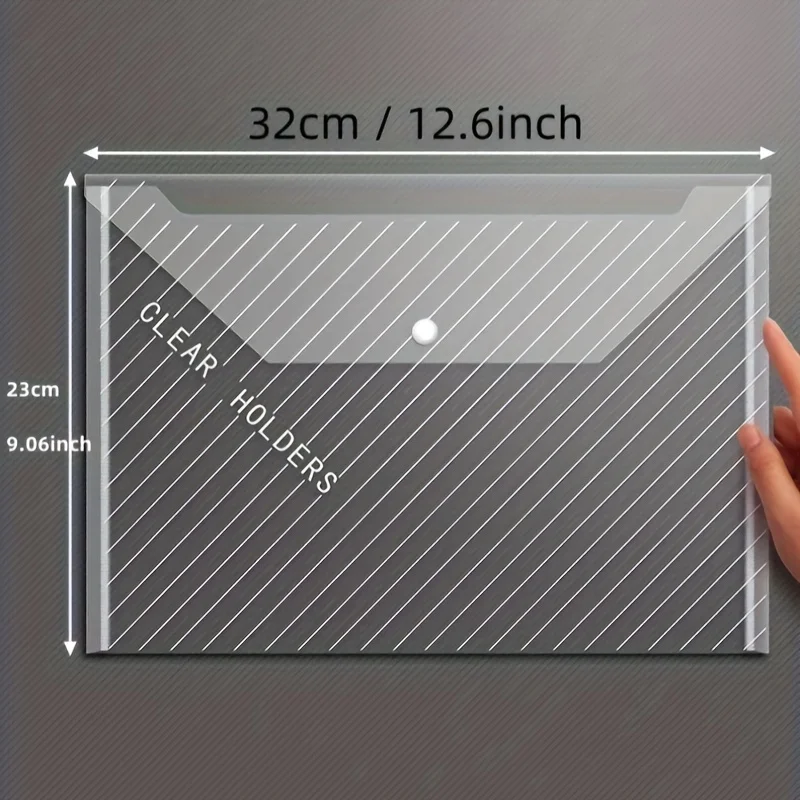 10 PCS Plastic Folders for Document, A4 Size Plastic Envelopes with Snap Closure, Clear File Folders Bags for School Office
