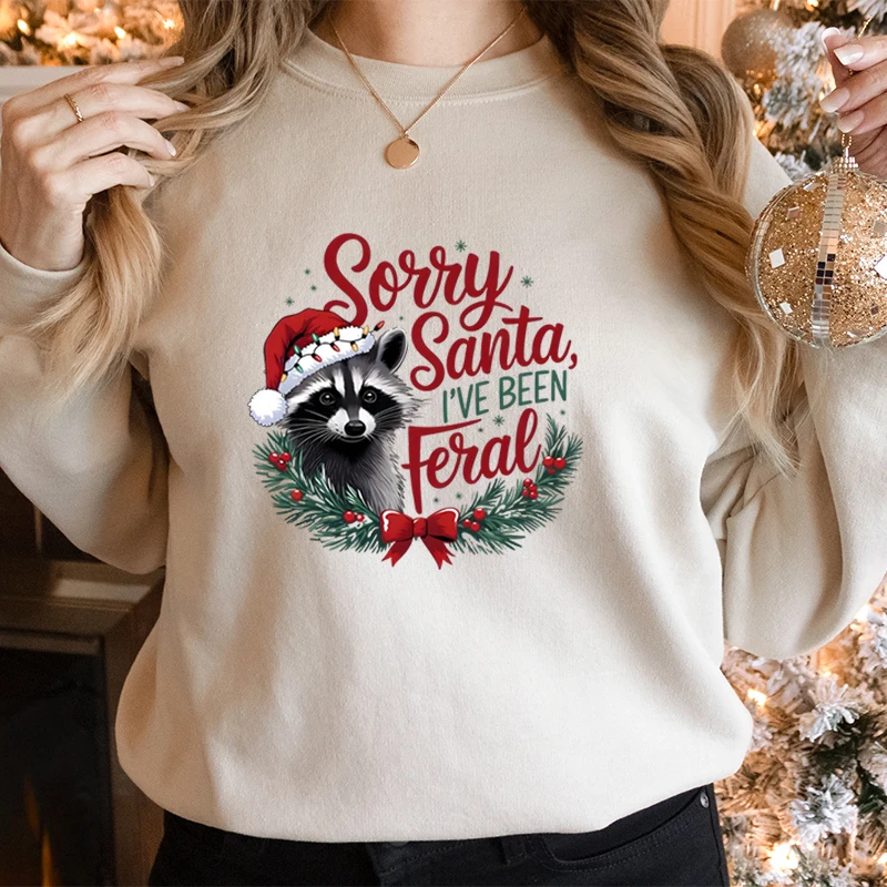 Kaus natal hadiah kekasih rakun Santa lucu sweter anak perempuan Feral rakun Retro wanita Hoodie maaf Santa I SDH Feral